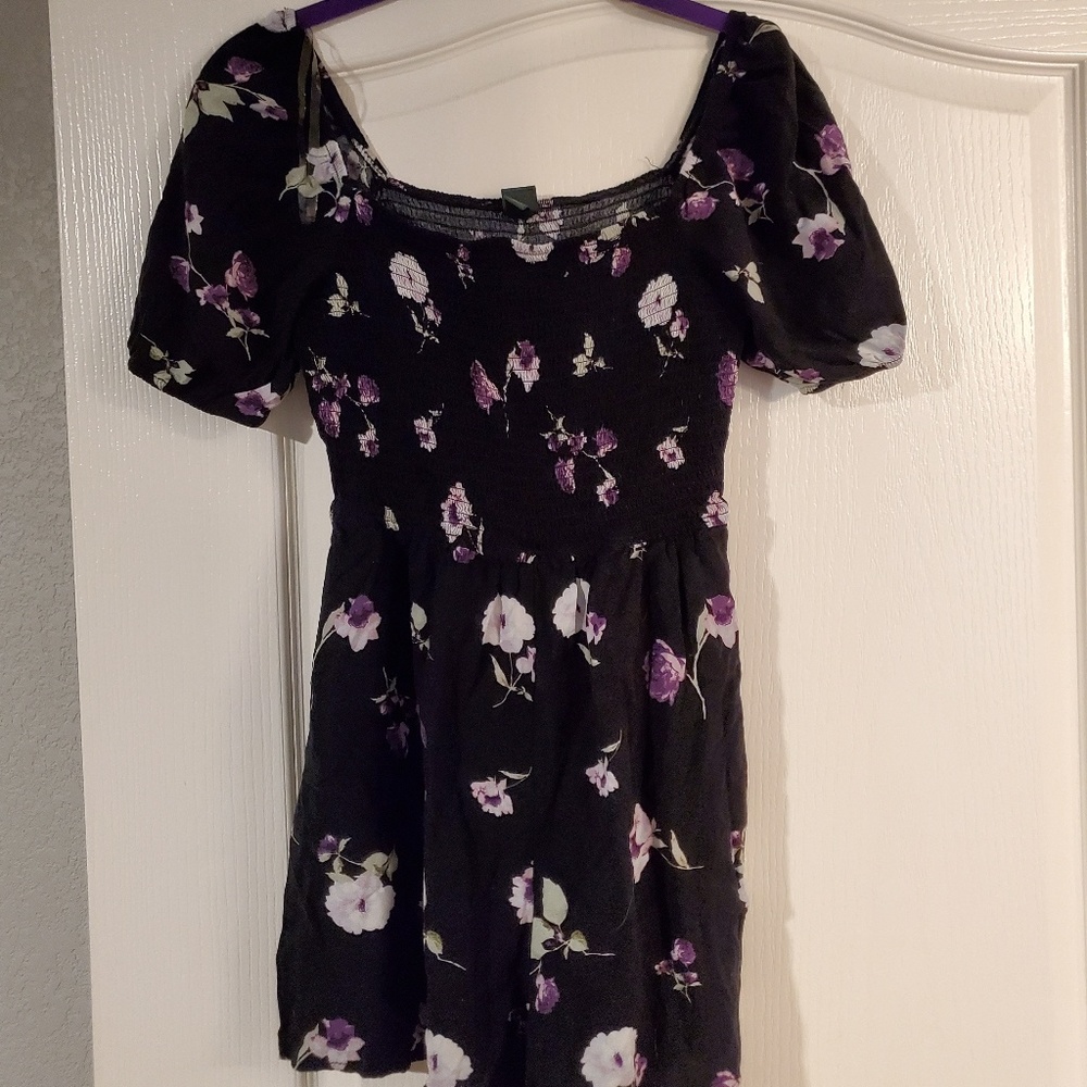 Black Floral Romper WITH POCKETS